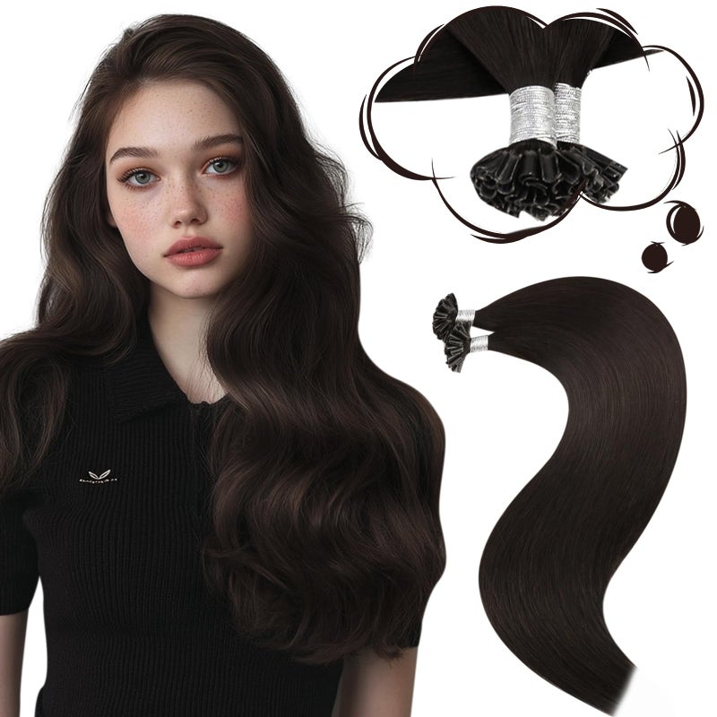Moresoo U Tip Hair Extensions Human Hair Darkest Brown K Tips Hair Extensions Dark Brown Straight Keratin Extensions Human Hair Fit Any Occasion 50G /50S 16 Inch - Image 1